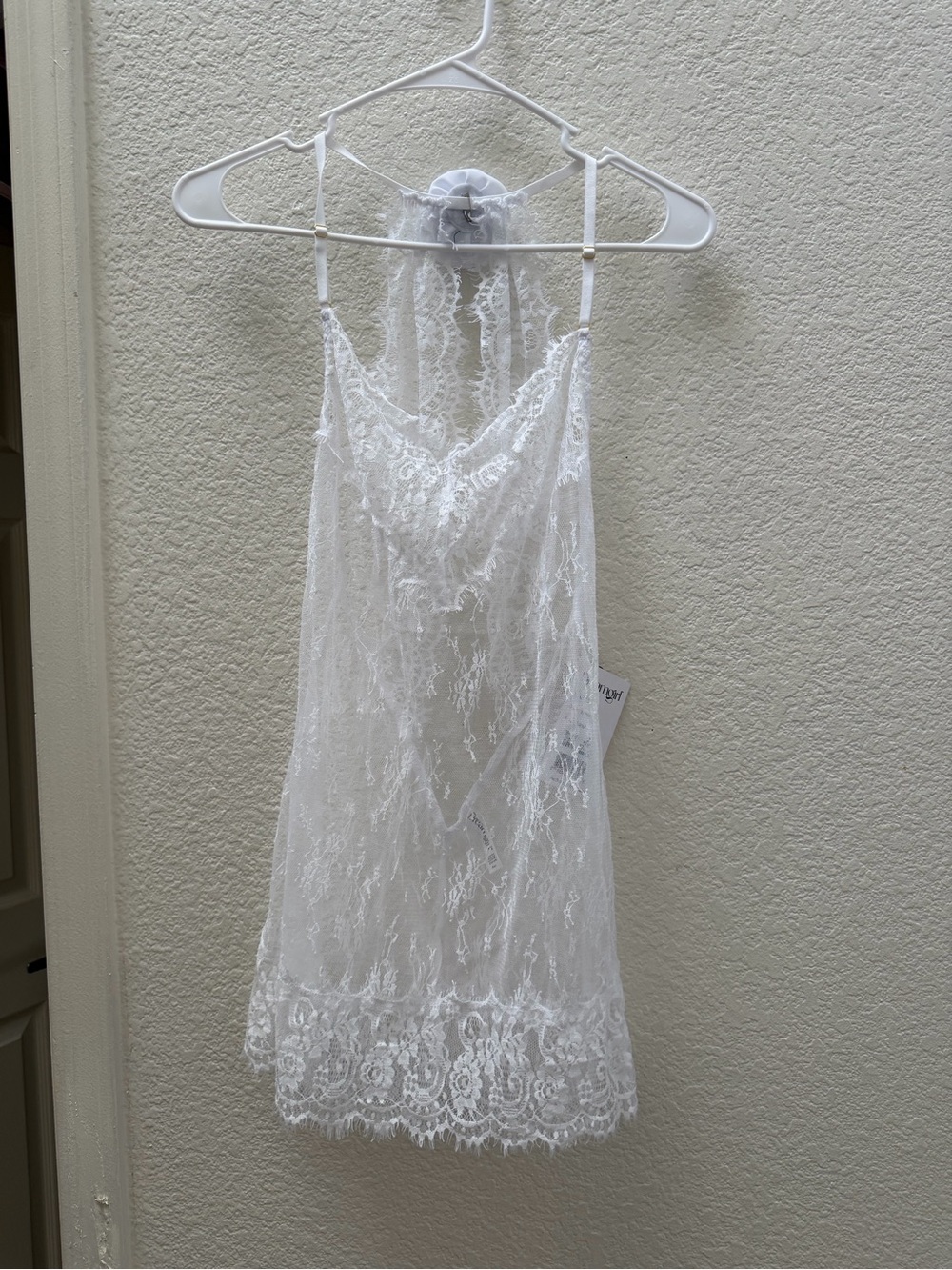 Dreamgirl White Lace Sheer Chemise with Scalloped Hem
